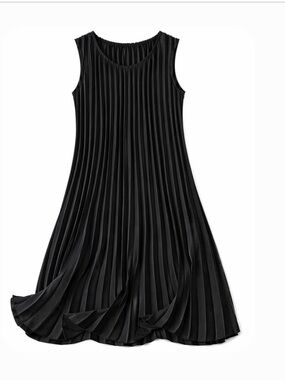 Sleeveless Pleated Midi Dress - Black